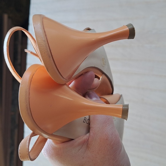 BCBGIRLS Peach Leather Pointed Toe Sling-Back Elegant Short Kitten Heels - Picture 6 of 10